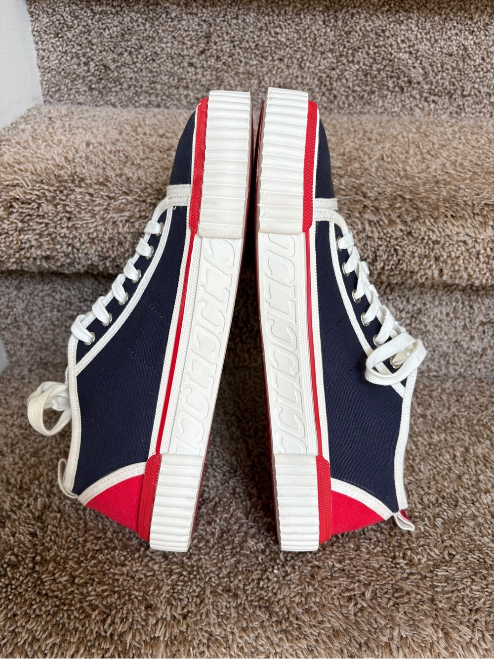 Christian Louboutin Gaby Men’s Navy and Red Canvas Lace up Sneakers - Picture 9 of 14